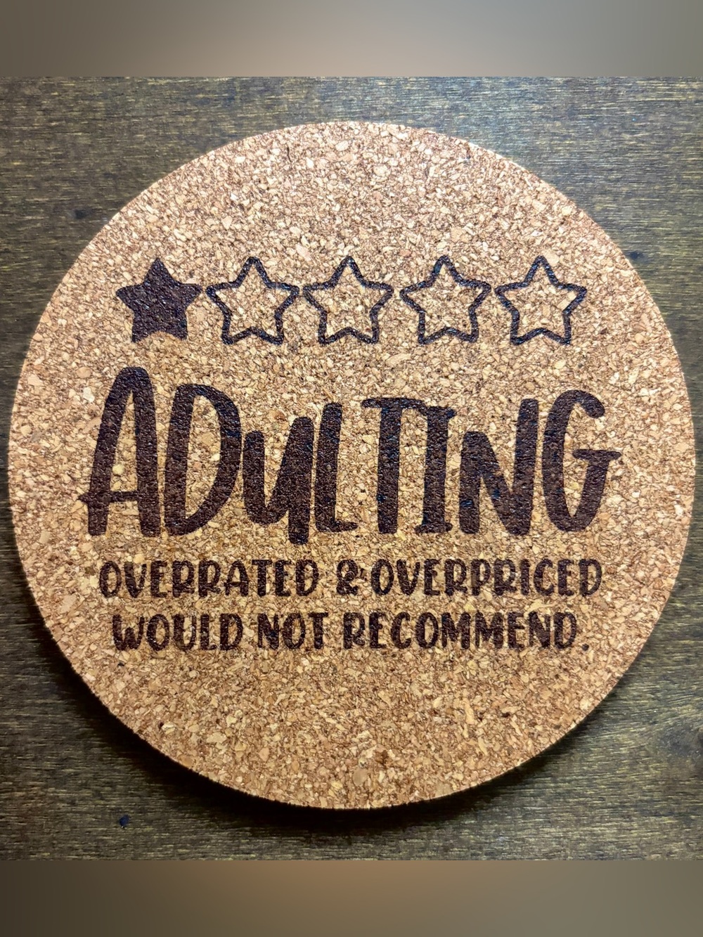 Funny Adulting Laser Engraved Cork Coaster